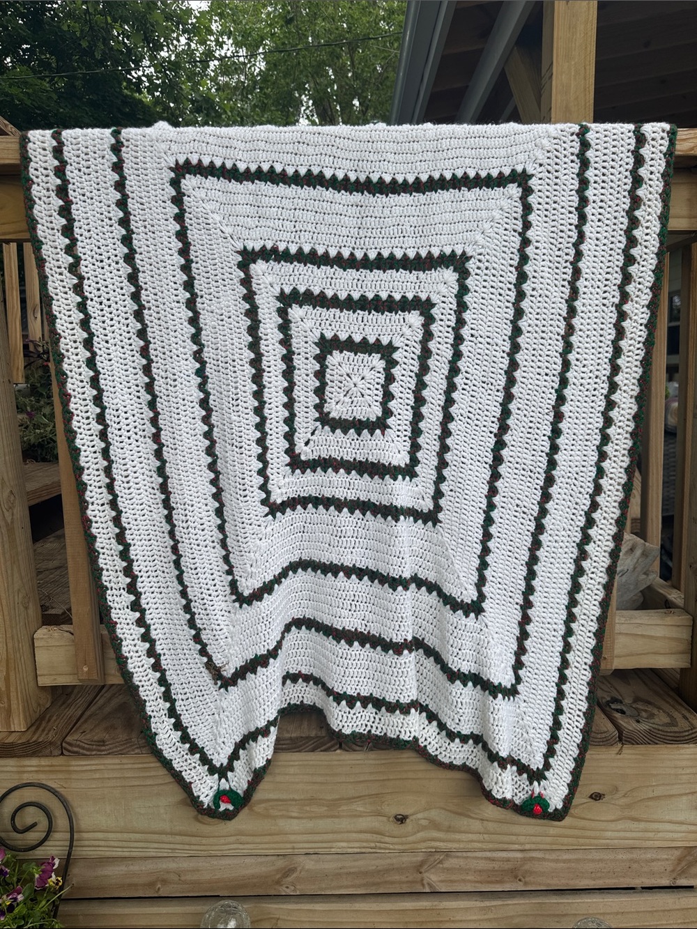 Vintage Handmade Crocheted Holiday Quilt
